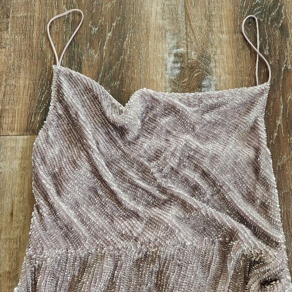 Retrofete Katya Dress in Dusty Lilac Size XL Maxi Sequins Cowl Neck Sleeveless - Picture 3 of 13